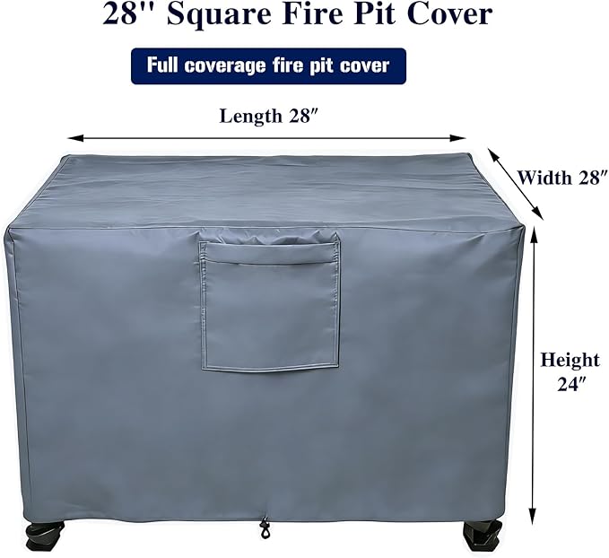 Chinchilla Heavy Duty 28 Inch Square Fire Pit Cover - 100% Waterproof & Weatherproof, Durable All-Season Protection for 26/27/28 Inch Propane Fire Pits and Tables