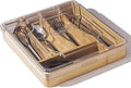 Kitchen Drawer Organizer, 13 Inch Silverware Utensil Tray Holder,with Removable Lid, 5 Slots Total Bamboo Wood Caddy for Flatware Cutlery Knives, Forks, Spoons.