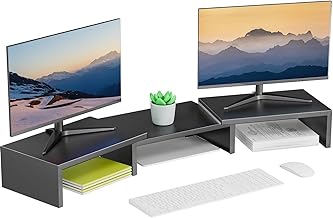 Dual Monitor Stand for Desk, Metal Computer Stand, Desk Shelf Riser,Desktop Organizer for Home and Office Use (Black)