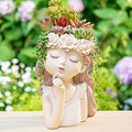 Succulent Plant Pot Drainage Hole large girl face planter pot big Resin lady head planter 11 inch tall flower vases indoor Outdoor plants fairy garden gift female plants lover