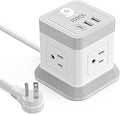 Power Strip with USB, FDTEK Flat Plug Extension Cord with 4 Outlets and 3 USB(1 USB C), 5 FT Power Cord Desktop Charging Station, Overload Protection, Compact Portable for Travel Home Office
