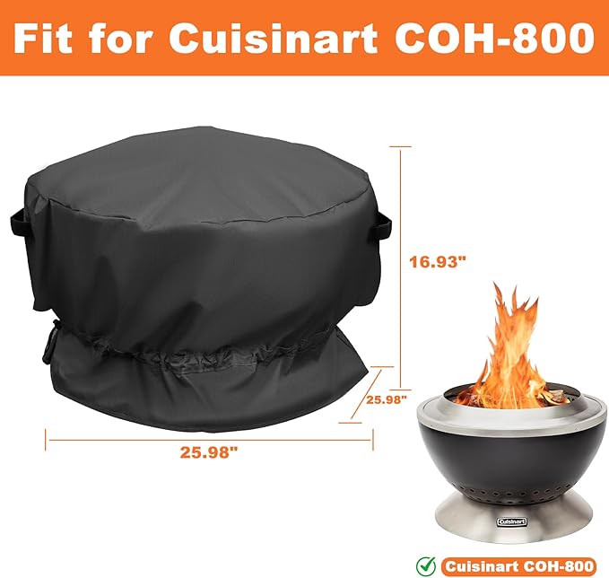 Fire Pit Cover for Cuisinart 24” Cleanburn Smokeless Fire Pit COH-800, Replacement for Cuisinart CHC-801 Cover, Durable 600D Waterproof Snowproof Rip-Resistant Polyester