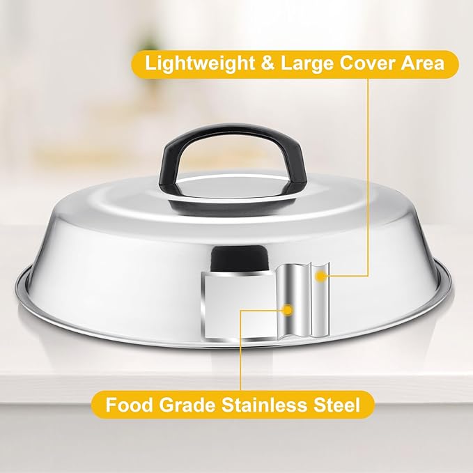Cheese Melting Dome Set of 2, Leonyo 12" Metal Steam Basting Cover for Griddle Grill, Stainless Steel Griddle Accessories for BBQ Flat Top Kitchen Cooking Hamburger, Dishwasher Safe