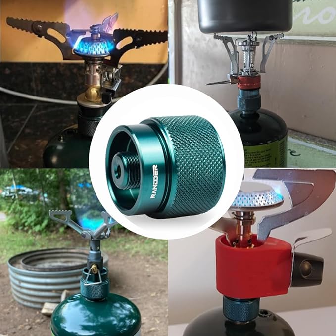 Propane to Butane Adapter Camping Stove Adapter Gas Converter 16 oz Propane Tank Input EN417 Valve Output Camp Fuel Refill Adapter for Outdoor Backpack Hiking (Dark Green X 1 Pack)