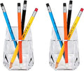 COM. TOP - Acrylic Pen Holder, Clear Desk Pen Cup, Office Supplies, Stationery Organizer, Makeup Brush Holder, 2 pack