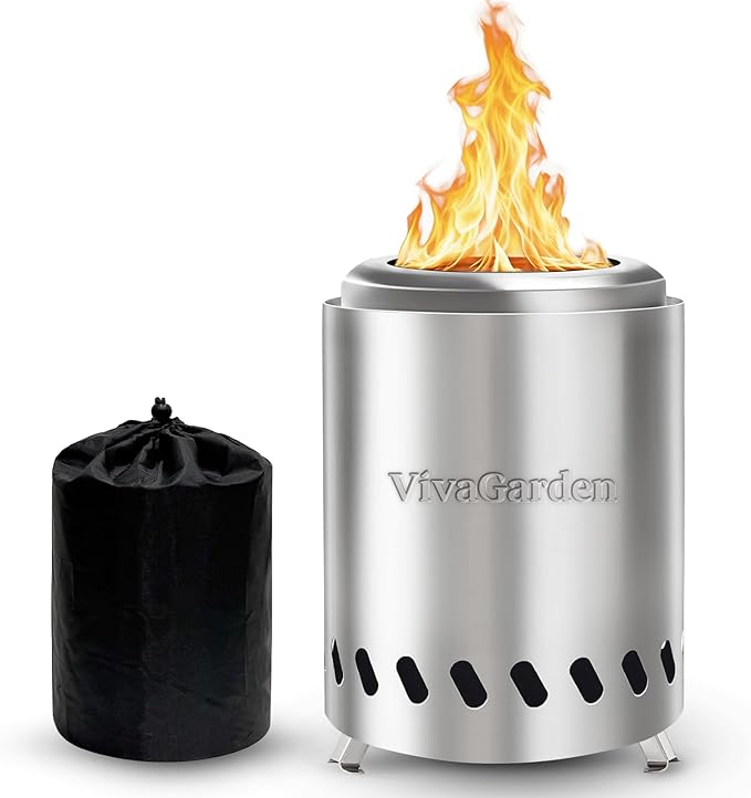 Tabletop Fire Pit Low Smoke Burning, VivaGarden Smokeless Firepit Outdoor & Patio, Safe Burning Portable Mini Table Top Firepit with Carry Bag, Silver (7.8 x 5.6 inch)