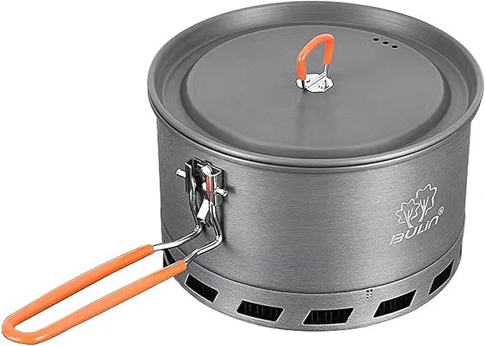 Bulin Camping Pot, 1.5L/2.1L High Efficiency Backpacking Pot Ultralight Camping Cooking Set Cookware Gear with Heat-Proof Handle & Heat Exchanger for Outdoor Picnic Hiking Travel