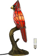 A0011 Cardinal Tiffany Style Table Lamp Handmade Stained Glass Red Bird Lamp in Height 14.5" Overall for Bedside Livingroom Bedroom Home, Memorial Gifts, LED Bulb Included (Red Cardinal)
