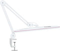 Neatfi XL 2,200 Lumens 24W LED Desk Lamp – 23” Wide Shade | Dimmable Eye-Caring Task Light | Adjustable Arm | Home Office, Study, Crafts & Nail Tech (White with Pink Ring, Non-CCT with Clamp)