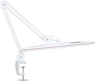 Neatfi XL 2,200 Lumens 24W LED Desk Lamp – 23” Wide Shade | Dimmable Eye-Caring Task Light | Adjustable Arm | Home Office, Study, Crafts & Nail Tech (White with Pink Ring, Non-CCT with Clamp)