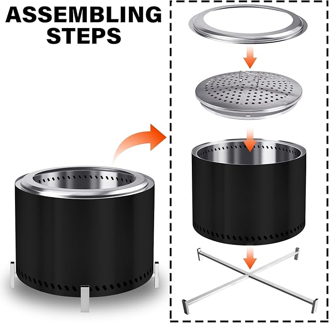 HGD 20" Smokeless Firepit with Stand, Stainless Steel Wood Burning Fire Pit for Friends & Family Gatherings, Secondary Combustion Outdoor Patio Stove for Garden BBQ & Bonfire (Black)