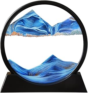 Arthink Moving Sand Art Picture in Motion Round Glass 3D Deep Sea Landscape, Dynamic Sand Art Sandscapes, Sensory Relaxing Desktop