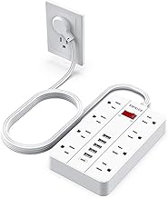 SMNICE Power Strip with USB, Power Strip Flat Plug with 8 Widely Spaced Outlets and 6 USB Ports(1 USB C), 5ft Extension Cord Wall Mountable Phone Tablet Laptop Computer Multiple Devices