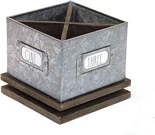 Rae Dunn Rotating Decorative Pencil Cup – Galvanized Steel Desktop Stationary Spinner Holder - 4 Compartment Table Top Organizer for Pens, Office, Home and Art Supplies by Designstyles