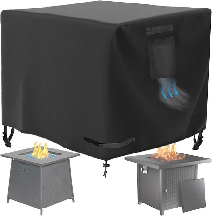 WICKTICK Square Gas Fire Pit Cover 28 x 28 x 25 Inch, Waterproof & 600D Heavy Duty Fire Table Cover, Compatible with Ciays, Xbeauty, Yaheetech, BALI OUTDOORS and more 28x28 Inch Patio Propane Firepits
