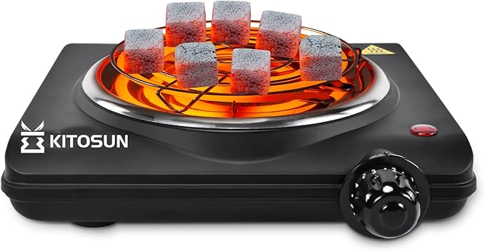 KITOSUN Electric Charcoal Burner - Single Coil Hot Plate Charcoal Starter Cooking Heater Stainless with Steel Grill ETL Certified Countertop Cooktop for Home Kitchen BBQ RV