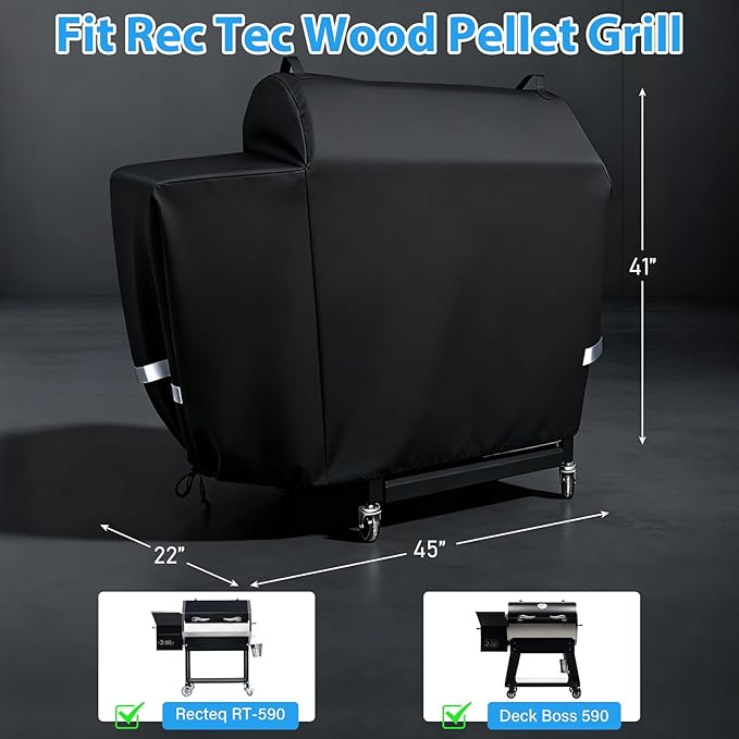 Utheer Grill Cover for Rec Tec RT-590, Recteq Deck Boss 590 Wood Pellet Grill - Upgraded Full-Length Heavy Duty Waterproof Anti-UV Cover with Elastic Drawstring for Recteq RT-590 Grill Accessories