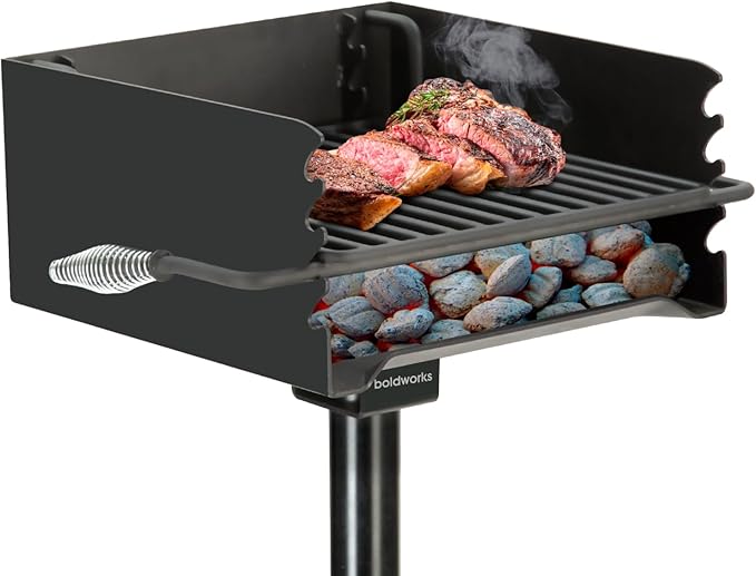 Park Grill Park Style Charcoal Grill In Ground Heavy Duty for Commercial and Outdoor Cooking Rustproof and 360 Degree Swivel 16x16 Inch