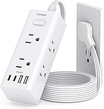 5Ft Extension Cord with Multiple Outlets, Flat Plug Power Strip Surge Protector with 5 Ft Long Cord, 6 Outlet 4 USB Ports (2 USB C), Multi Outlet Wall Plug for Travel, College, Dorm Room Essentials