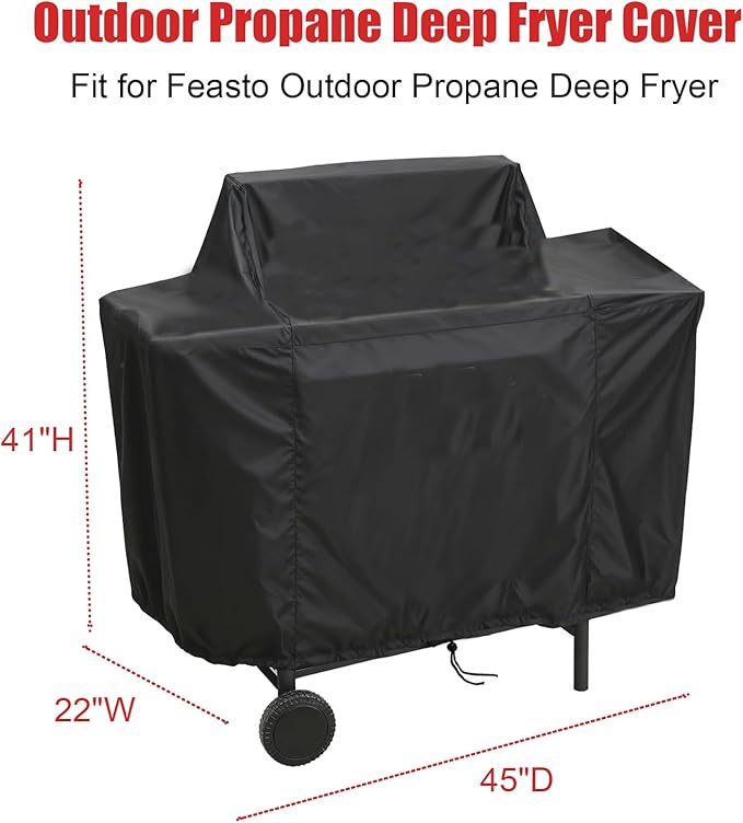 Outdoor Fryers Cover for Feasto Outdoor Propane Deep Fryer, Portable Waterproof Dual Tank Propane Fryer Cart Cover - 45" D x 22" W x 41" H