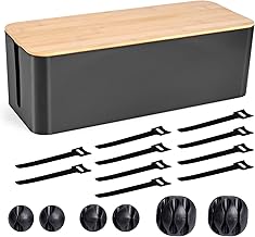 Cable Management Box - Wooden Style Large Cord Organizer to Hide Wires & Power Strips | Desk Computer Cable Organizer | Safe ABS Material | 16" (L) x 6.2" (W) 5.3" (H) | for Home & Office - Black