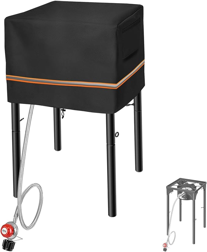 Outdoor Single Burner Stove Cover Fit for Flame King Heavy Duty 200K BTU, for GASONE, 600D Heavy Duty Water Resistant Cover,for All Single Propane Burner- 17.5" L x 17.5" W x 11" H,Black