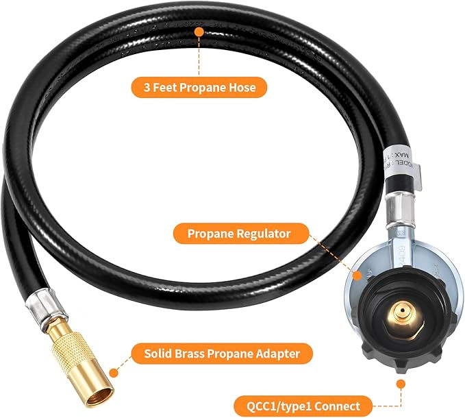 GasSaf 3FT Propane Regulator Hose for Blackstone 17 & 22 Inch Tabletop Griddle, Propane Regulator Replacement Parts Connect to 5-40 lb Propane Tank