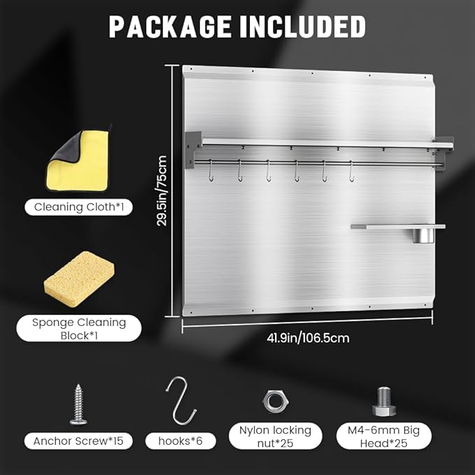 42 x 30 Inch Stainless Steel Backsplash with Shelf & Knife Rack - Stove Backsplash for Oven & Range | Stainless Backsplash with Pre-Drilled Holes - Easy Install