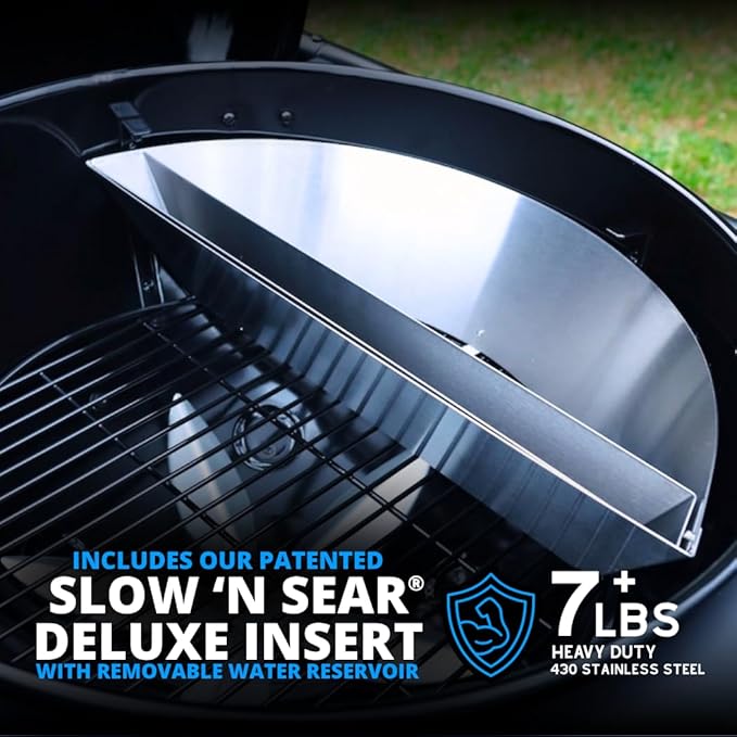 SnS Grills 22-Inch Charcoal Grill and Smoker — MasterKettle with Patented Slow ‘N Sear Deluxe Insert, 304 Stainless EasySpin Grate, Integrated Side Table, 10-Year Warranty.