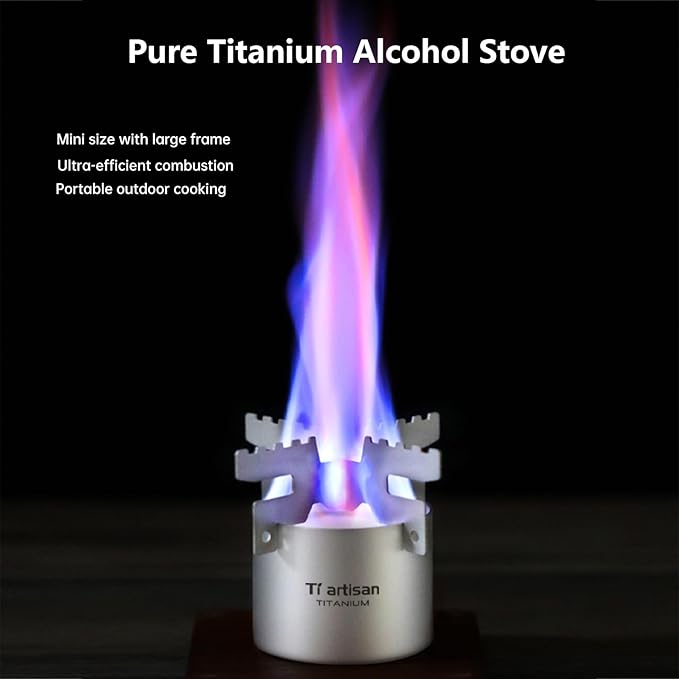 Titanium Alcohol Stove with Cross Stand, Portable Lightweight Alcohol Stove Camping Backpacking Stove for Outdoor Camping Hiking