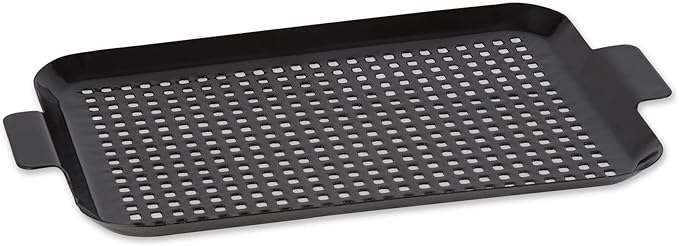 RSVP International Porcelain Coated Steel BBQ Grill Tray/Pan, Outdoor Barbeque Grilling Accessories for Cooking Fish & Vegetables, Dishwasher Safe, Medium, 16.75x10"