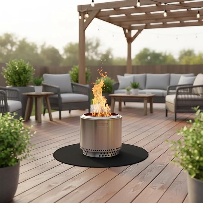 24" Fire Pit Mat for Solo Stove Bonfire Round Fireproof Under Grill Mat Oil Proof Waterproof BBQ Pad for Deck Patio Grass Outdoor Grill Accessories Portable and Reusable