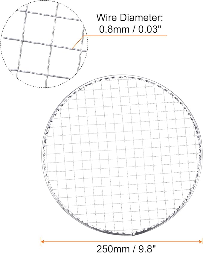 HARFINGTON 10pcs Round BBQ Grill Net 9.8" Dia Galvanized Iron Barbecue Mesh Mat for Baking Smoking Charcoal Grilling Roasting