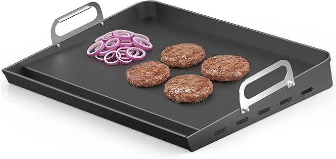 EUTRKei 17" x 13" Nonstick Griddle for Gas Grill, Heavy-Duty Cast Iron Griddle for Stove Top with Grease Groove, Reinforced Flat Top & Effortless Cleanup, for Parties, Camping &Tailgating