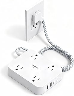 Surge Protector Power Strip, HANYCONY 10Ft Extension Cord with 4 USB Ports(2 USB C), 4 Widely Outlets Extender, Wall Mount, Desk Charging Station for Office School College Dorm Room Essentials