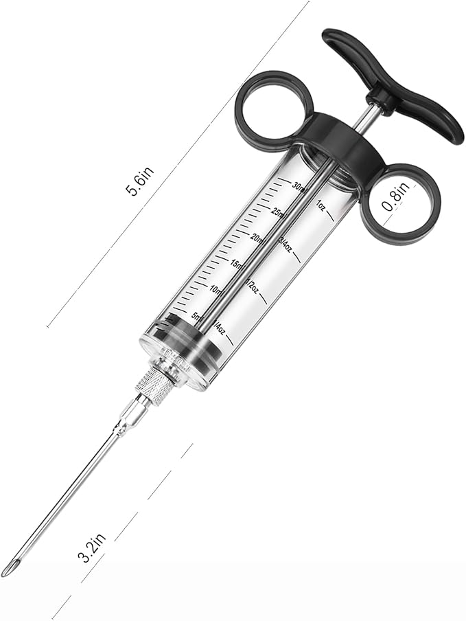 Turkey Injector, Meat Injector Syringe - 3 Marinade for BBQ Grill, 1OZ /30ML Injector Syringe, Handle MeatInjector for Smoking, Flavor Injector for Meat with Oil Brush & Cleaning Brush Black