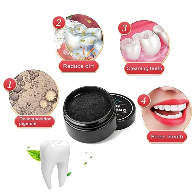2-Pack Teeth Whitening Charcoal Powder + Bamboo Brush Oral Care Sets, WUBLSYAN Natural Activated Charcoal Teeth Whitener Powder
