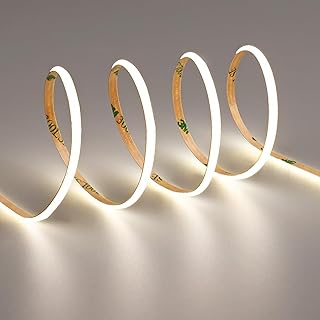TOPAI 12V Thin 4mm COB LED Strip Light 4000K Natural White 16.4ft(5M) Flexible 3M Adhesive Tape, CRI>90 400LEDs/M 7W/M Dotless High Density for Cabinet/Stairs/Shop DIY