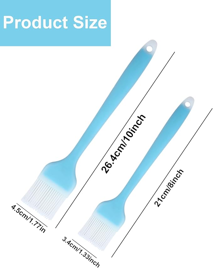 Pastry Brush Silicone Basting Brush for Cooking,2PCS 10+8 in Heat Resistant Food Brushes for Baking, Grilling, Cooking and Spreading Oil, Butter, BBQ Sauce, or Marinade (Blue)