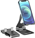 YOSHINE Cell Phone Stand, Upgraded Phone Stand for Desk, Adjustable Tablet Stand, Foldable Portable Aluminum Phone Holder, Cradle, Dock for All iPhone Smartphones and iPad Tablets(4-13in) - Black