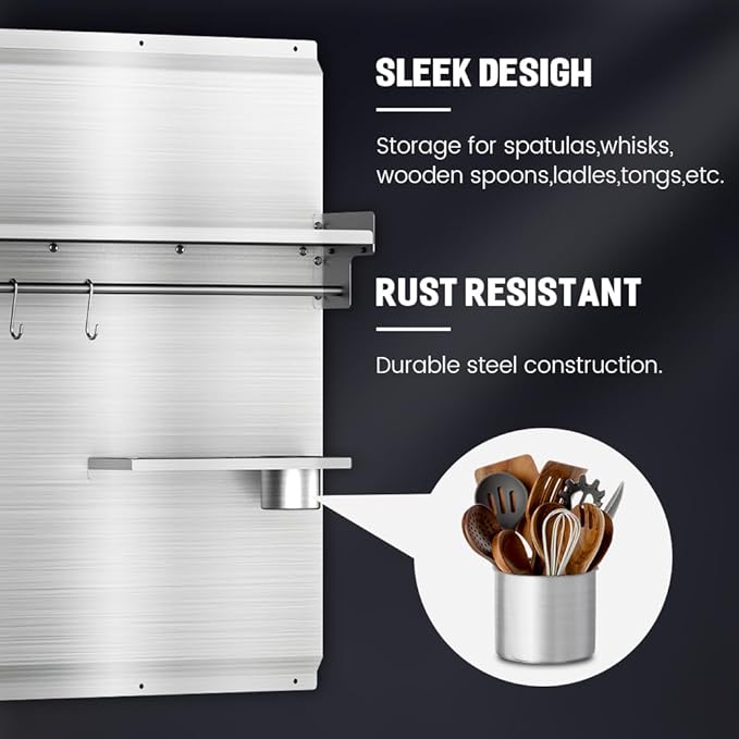 36"x30" Stainless Steel Backsplash for Stove & Range Hood - Range Backsplash with Shelf & Knife Rack, Kitchen Backsplash Wall Shield with Pre-Drilled Holes, Easy Install