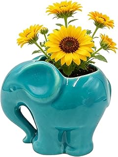 Blue Elephant Succulent Planter with Drainage Hole, Cute Makeup Brush Organizer Toothbrush Holder Pen Pencil Holder for Kids Desk, Elephant Gifts for Women