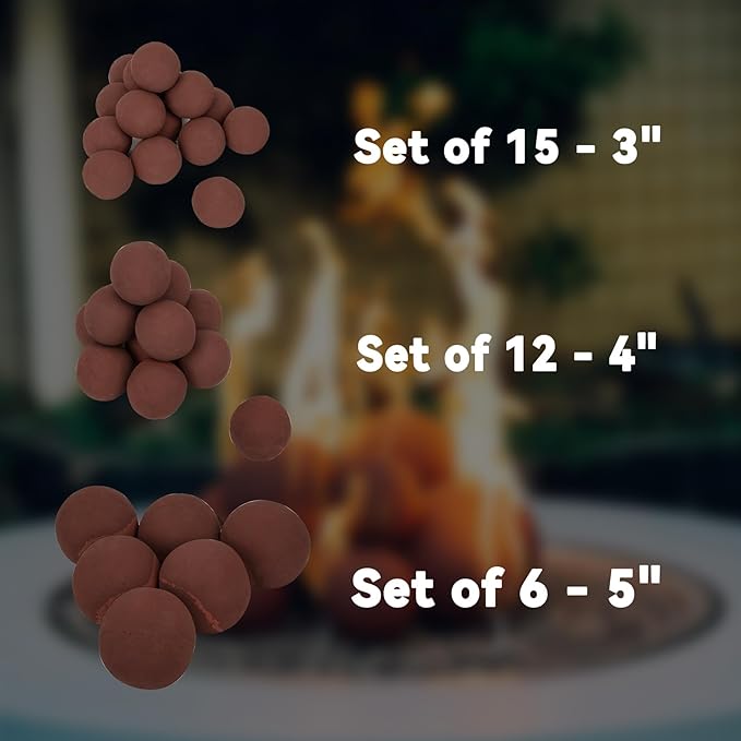 Skyflame Ceramic Balls, Set of 12 Round Fire Stones Set for Indoor and Outdoor Fire Pits or Fireplaces Accessory, 4 Inch, Brick Red