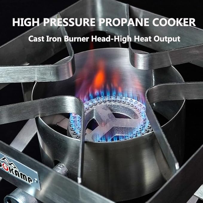 COOKAMP Stainless Steel High Pressure 1-Burner Outdoor Propane Gas Cooker with 0-20 PSI Adjustable Regulator and Steel Braided Hose (Stainless Steel-SA1300)