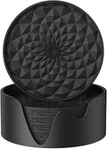 Silicone Coasters [6 Pack] with Holders Drink Coasters, Table Cup Mat, for Hot or Cold Drinks Thickened, Non-Slip, Non-Stick, Deep Tray Black