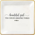 JoycuFF Inspirational Birthday Gifts for Teen Teenage Girls, Christmas Graduation Ceramic Trinket Dish Tray Jewelry Ring Holder Motivational Gifts Trendy Stuff for Best Friends Sister Daughter Niece