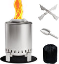 Mini Smokeless 7 Inch Tabletop Fire Pit with Pan Stand and Insulation Mat, Portable Stainless Steel Fire Pit for Camping, Patio Tabletop Firepit, Burns Wood or Pellets, Travel Bag Included, Silver