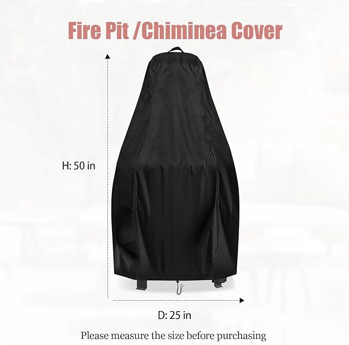 Chiminea Cover for BALI OUTDOORS, Waterproof Outdoor Fireplace Fire Pit Cover- 25”D x 50”H, Black