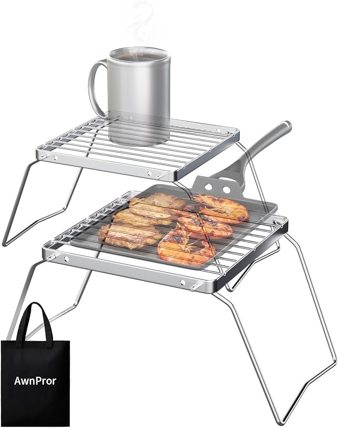Backpacking Fire Grill,2PCS 6.3IN Portable Folding Campfire Grill 304 Stainless Steel Camping Grill Gate Backpack Frill for Outdor,Hiking,Picnic,Traveling,Fishing