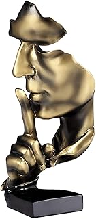 aboxoo Thinker Statue, Silence is Gold Abstract Art Figurine,Modern Home Resin Sculptures Decorative Objects,Table Top Decor for Livingroom Home Decor,Office Study Sculpture,Shh mask Statue(Gold)